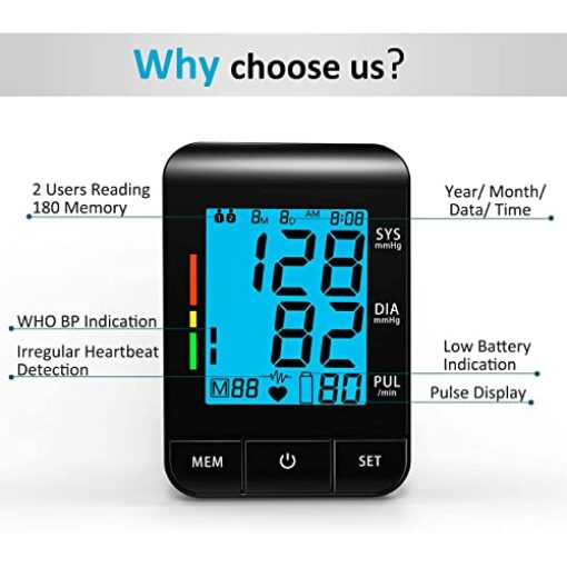 Sinocare Blood Pressure Monitor Upper Arm with Large Adjustable Cuff  Automatic Digital BP Monitor Irregular Heartbeat Detector for Home Use  Includes