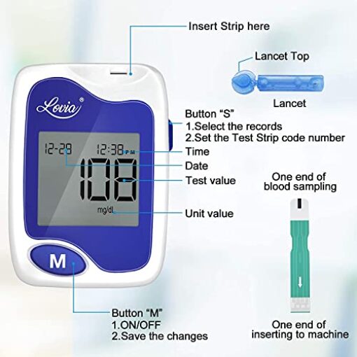 Blood Glucose Monitoring Kit, 50 Glucometer Strip, 50 Lancets, Diabetes Blood Sugar Test Kit, No Coding