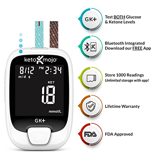 KETO-MOJO GK+ Bluetooth Glucose & Ketone Testing Kit + Free APP For ...